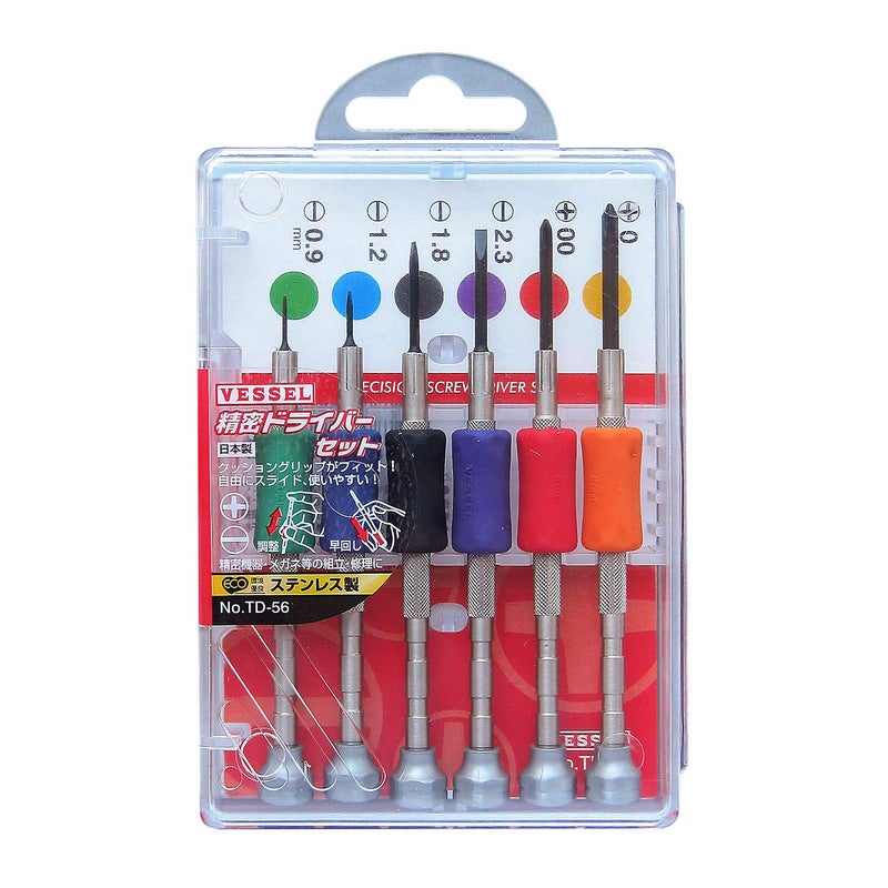 VESSEL Precision screwdriver set TD-56 / -0.9, -1.2, -1.8, -2.3, +00, +0 - Image 1